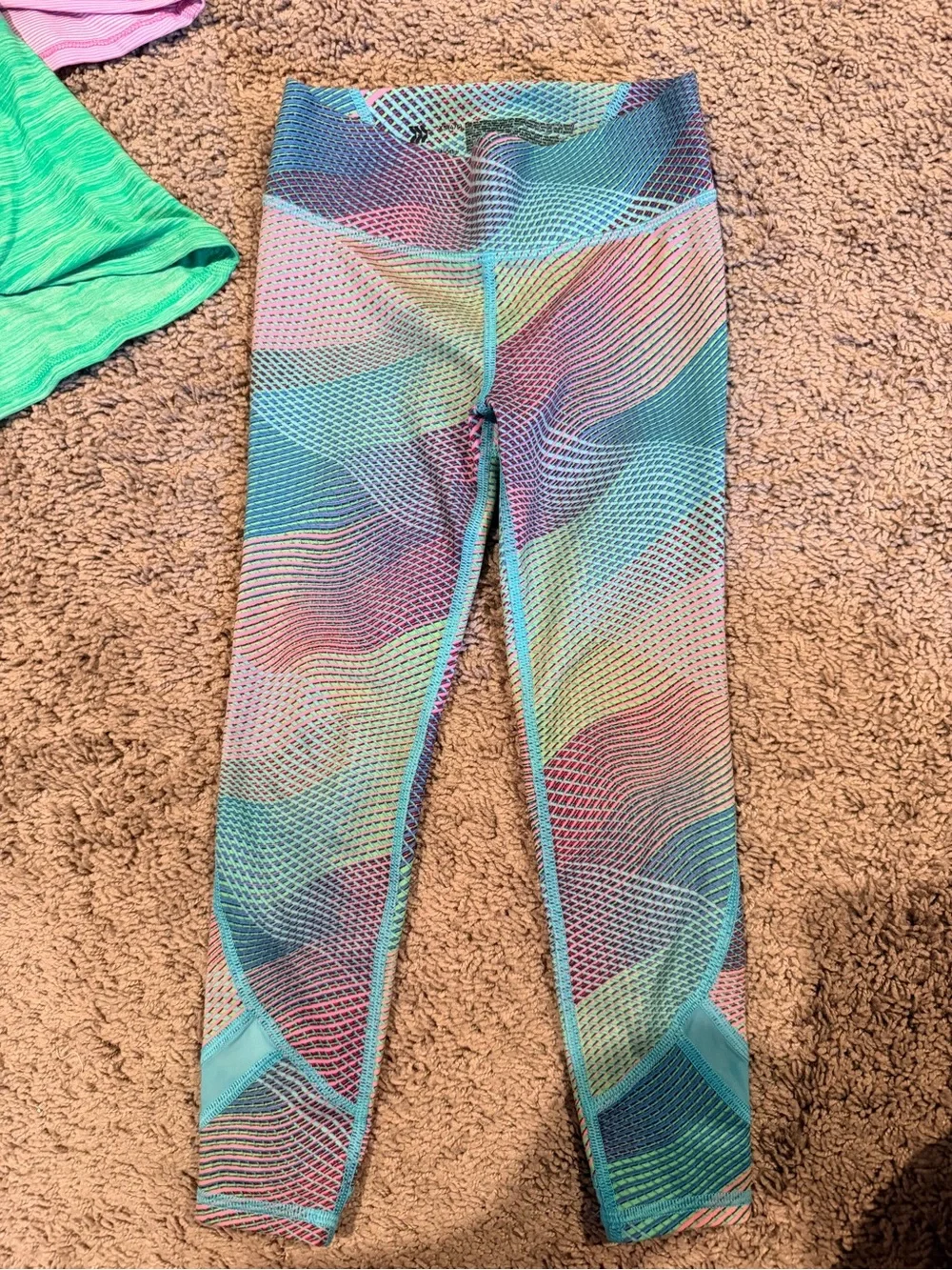 Target Pink Racerback Tank, Green Twist-Front Tank & Multicolor Wave Leggings